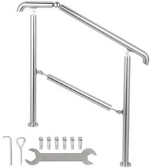 3 Step Railing Stainless Steel Transitional Handrail fit for Level Surface and 1 to 3 Steps Adjustable Stair Railing Indoor Outdoor Step Railings 99.8 kg Capacity