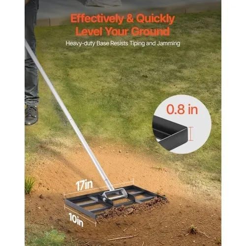 Lawn Leveling Rake, Lawn Leveler with 78 in Handle, 17x10 in Ground Plate, Rust-Resistant Carbon Steel Soil Leveler, 5 Heights Adjustable,