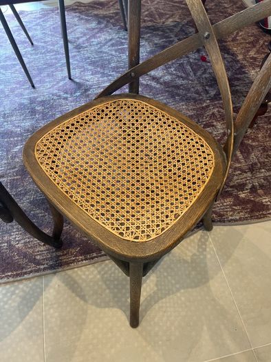 Two Cross Back Dining Chairs Rattan seat
