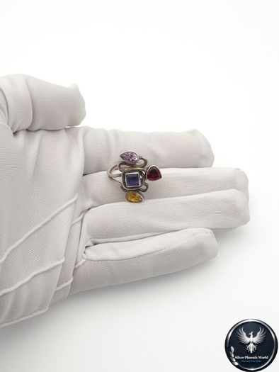 Vintage 925 Sterling Silver Multi-Gemstone Ring