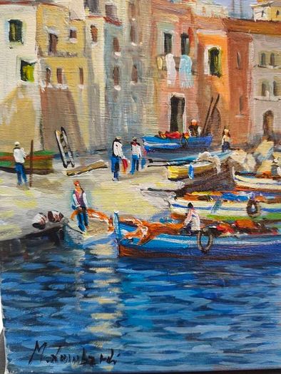 Original Italian harbour painting