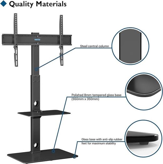 NEW SALE | Universal Floor TV Stand for 30-70 inch LED OLED LCD Plasma Flat Curved Screens, Height Adjustable Tall TV Stand with 2-Tier Tempered Glass Shelves up to 40KG, Max VESA 600x400mm