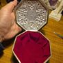 Unique item: Vintage Trinket Box Octagon Ornate Silver Plated Metal Red Satin-Like Lining Image 4