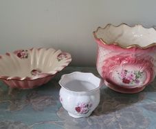 Vintage set of Staffordshire Rose jardiniere