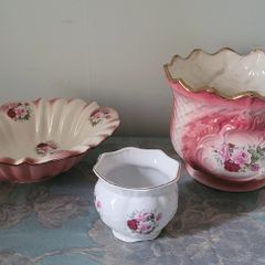 Vintage set of Staffordshire Rose jardiniere