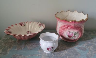 Vintage set of Staffordshire Rose jardiniere