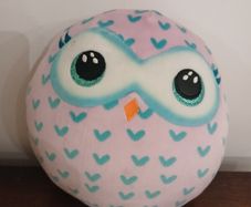 Pink and green owl squishmallow soft toy