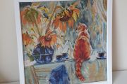 Stunning Handmade Cross Stitch Embroidery - Cats and Sunflowers