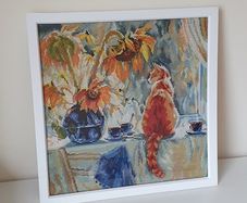 Stunning Handmade Cross Stitch Embroidery - Cats and Sunflowers