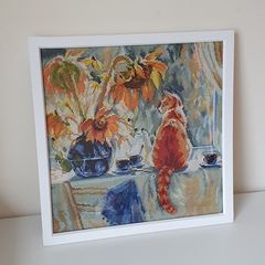 Stunning Handmade Cross Stitch Embroidery - Cats and Sunflowers