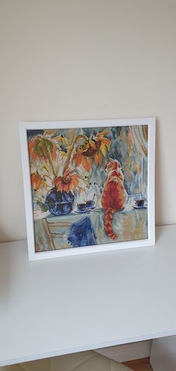 Stunning Handmade Cross Stitch Embroidery - Cats and Sunflowers