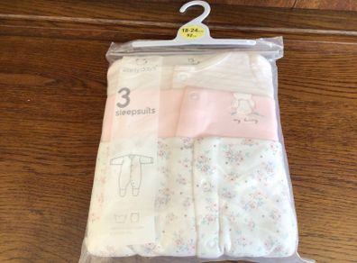 Brand New Pack of 3 baby girls Sleepsuits 18/24 months