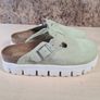 Womens Birkenstock Papillios Boston Chunky Suede Clogs Sandals Green Sage Size  Uk 7 Eu 40 Brand New Image 5