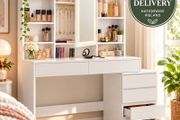 White Dressing Table with LED Mirror, Drawers and Storage Shelves