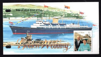 1997 Isle of Man Golden Wedding of Queen Elizabeth II and Prince Philip Commemorative Stamp Miniature Sheet Presentation Pack