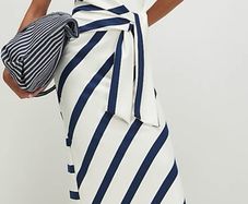 River Island Cream Premium Stripe Tie Side Midi Dress