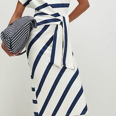 River Island Cream Premium Stripe Tie Side Midi Dress