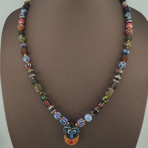 Antique Venetian Style MulitColor Mix Glass & Old Face Glass Pendant Necklace