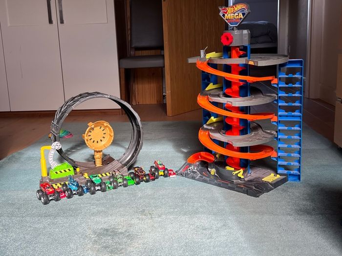 hot wheels mega garage and monster truck loop launcher