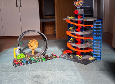 hot wheels mega garage and monster truck loop launcher