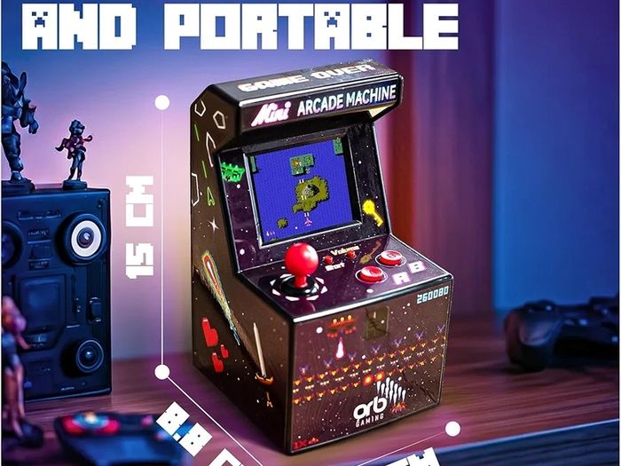 Mini Arcade Machine, 240 Built-In 8-Bit Games, 2.5 Full Colour Screen, 8-Way Joystick, Handheld Retro Games Console