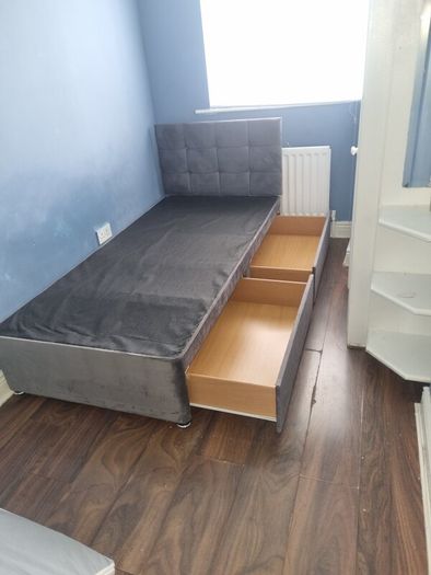 single velvet bed wite large drawers