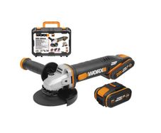 WORX 20V WX803 Cordless Angle Grinder, 125 mm Disc, Multi-Material, Lightweight and Ergonomic, Auxiliary Handle, With 2 2/4Ah Batteries, Charger and Accessories
