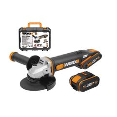WORX 20V WX803 Cordless Angle Grinder, 125 mm Disc, Multi-Material, Lightweight and Ergonomic, Auxiliary Handle, With 2 2/4Ah Batteries, Charger and Accessories