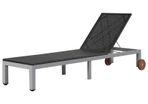 Sun Lounger with Wheels Poly Rattan Black