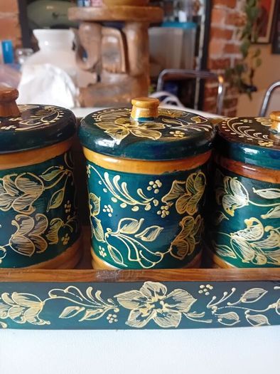 Vintage wooden tea coffee jars