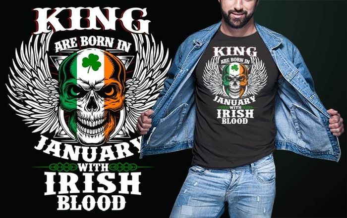 birthday king are born (any month) with irish blood t-shirt