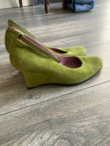 Green Suede Wedge Heels Made in Spain Size 37