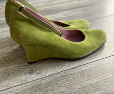 Green Suede Wedge Heels Made in Spain Size 37