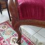 Antique French armchair crimson red striped velvet upholstery Image 2