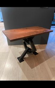 Handmade solid walnut and steel side table