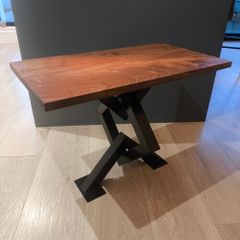 Handmade solid walnut and steel side table