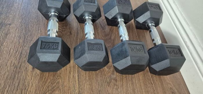2 sets of used hexagonal dumbbells