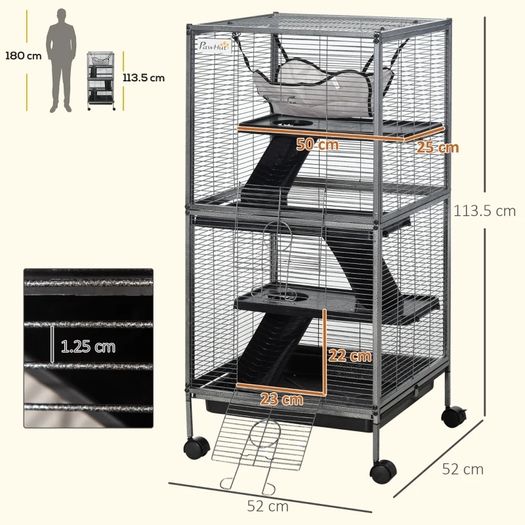 Small Animal Cage Pet Play House with Wheels Platforms Light Grey