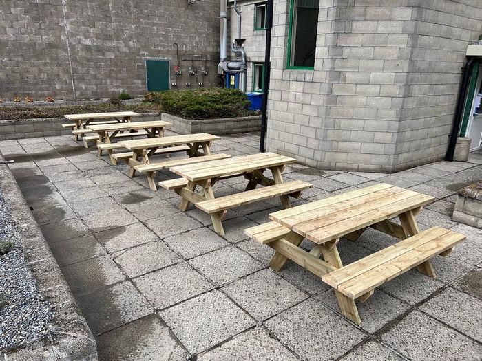 picnic benches
