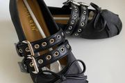 Womens Black Satin Ballerina Buckle Flats MIU MIU Style Ballet Shoes EU 38 NEW