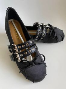 Womens Black Satin Ballerina Buckle Flats MIU MIU Style Ballet Shoes EU 38 NEW