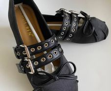 Womens Black Satin Ballerina Buckle Flats MIU MIU Style Ballet Shoes EU 38 NEW