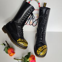 Dr Martens 1914 14 hole 1C14 black yellow foot mid calf boots UK4 EU37 US6