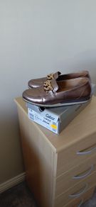 Gabor Comfort Bronze Metallic Leather Chain Loafers Size UK 7