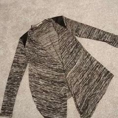 INSIDE Woman Grey Marl Draped Cardigan with Leather Look Accent - Size L