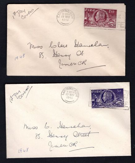 1948 Ireland 150th Anniversary of the Insurrection of 1798 (Wolfe Tone) Commemorative Stamps Neatly addressed First Day Cover (FDC) with Luimneach (Limerick) cancel