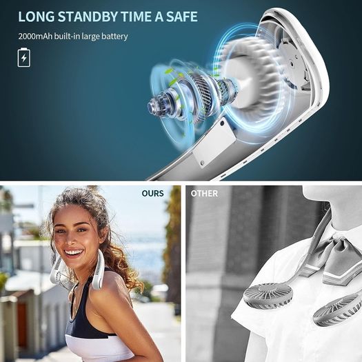 Neck Fan, Portable Hanging Neck Fan, Bladeless Mini Neck Fan, 3-Speed Hands-Free Personal Fan Rechargeable Wearable Fan, Headphone Design, for Home Office Travel Sports Outdoor