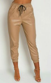Beige Faux Leather Cargo pants, size S
