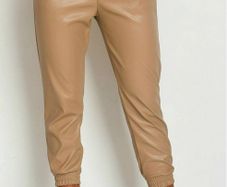 Beige Faux Leather Cargo pants, size S