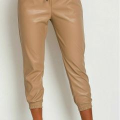 Beige Faux Leather Cargo pants, size S